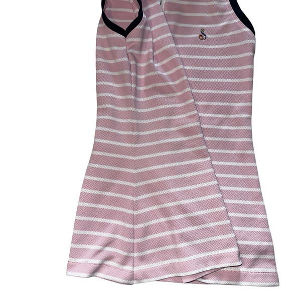 Peter Millar Women Size XS Pink White Striped Sleeveless 1/4 Zip Top - Picture 6 of 8